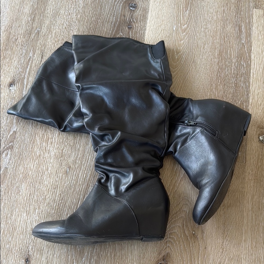 Black Wedge Knee high slouch boots